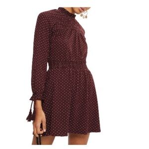 Topshop Burgundy Bishop Sleeve Dress for Cocktail